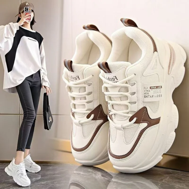 أبي Shoes2025New المرأة الربيع والخريف سميكة وحيد وسادة هوائية امتصاص الصدمات أحذية رياضية التخسيس أحذية نسائية عادية