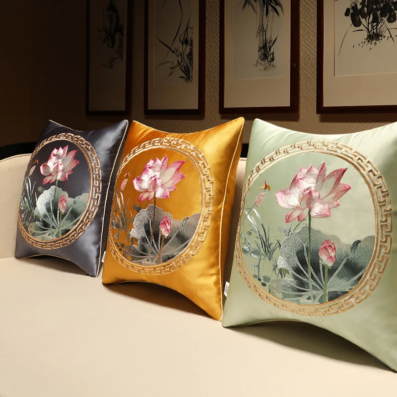 Chinese style cushion cover 50x50cm Luxury embroidery lotus design cushion cover living room sofa home Decorative pillow cover