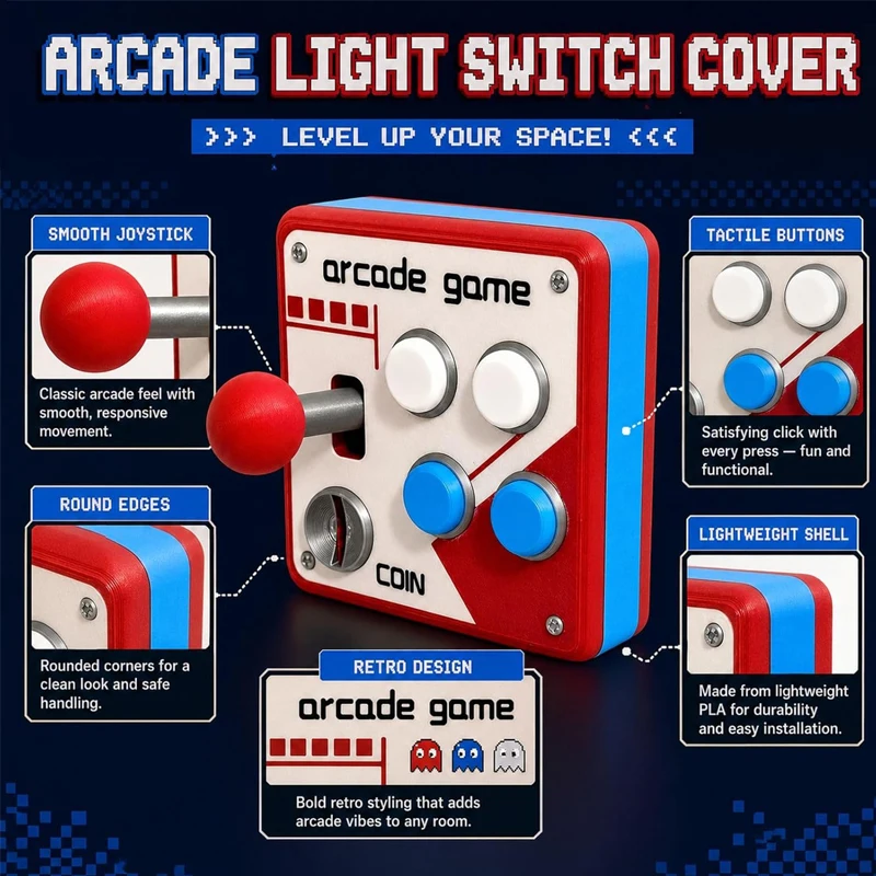 Picture 6: Drill-Free Light Switch Cover Retro Arcade Game Switch Panel Decor Joystick Wall Switch Plate for Gift Suit Gaming Enthusiasts
