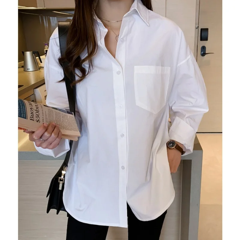 Autumn Long Sleeve White Women Shirt Fashion Loose Blouse Office Lady Elegant Cotton Tops