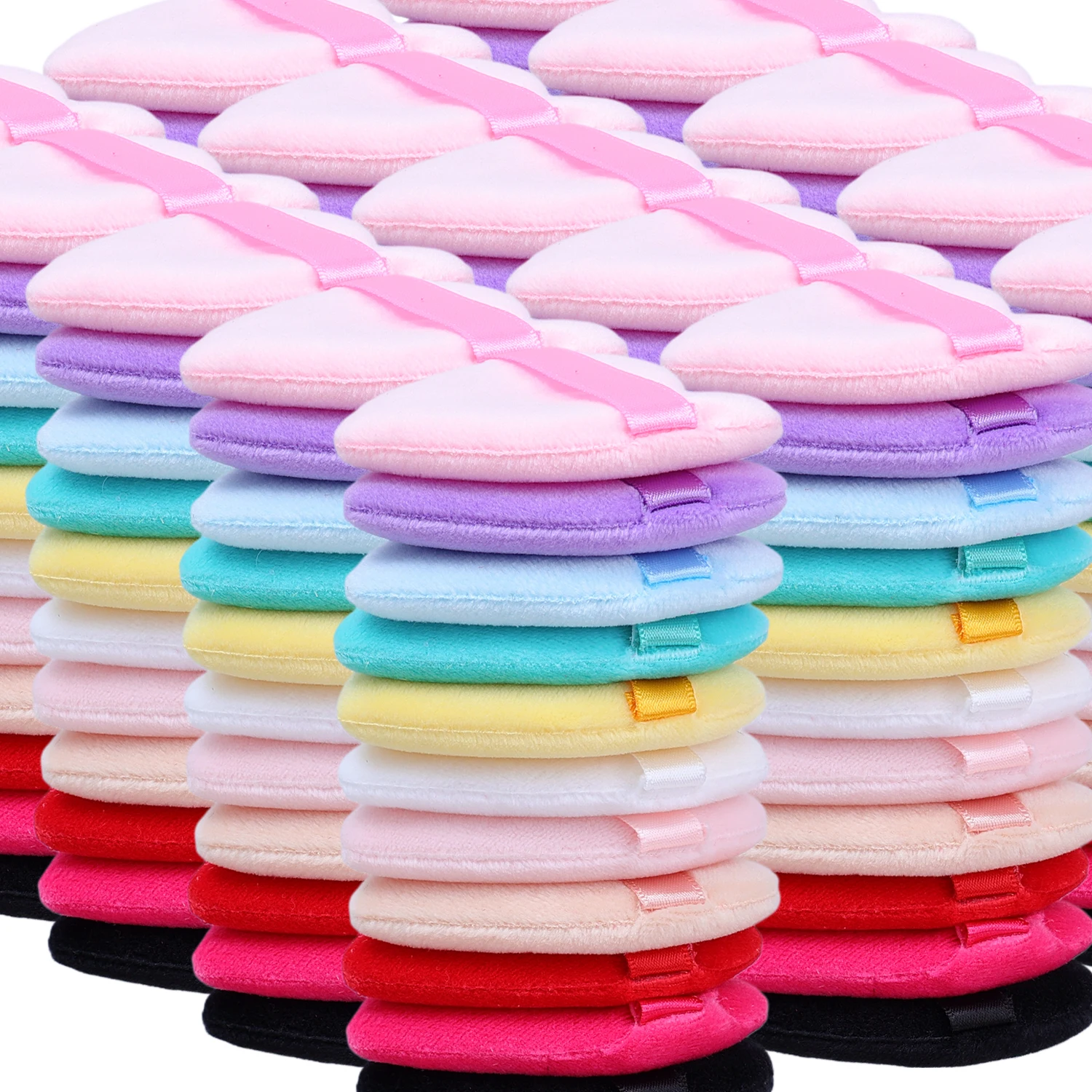 5-60Pcs Crystal Velvet Dry Powder Puff Soft Heart-Shaped Sponge Washable Reusable Cosmetic Puff Loose Powder Setting Makeup Tool