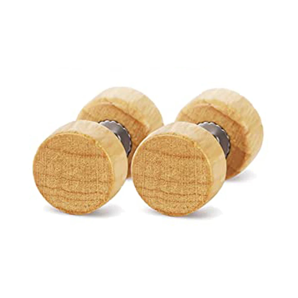 WKOUD Fake Plugs Wood Stud Earrings Fake Gauge Natural Wood Cheater Plugs Faux Gauges Earrings For Men Women 6-12mm