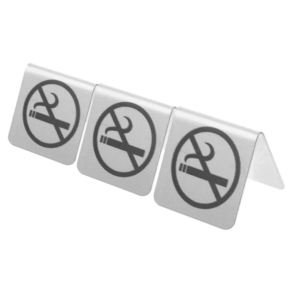 

3Pcs Stainless Steel Double-Sided No Smoking Table Sign Sleek Modern Design for Restaurant Hotel Office Business Home Indoor Use