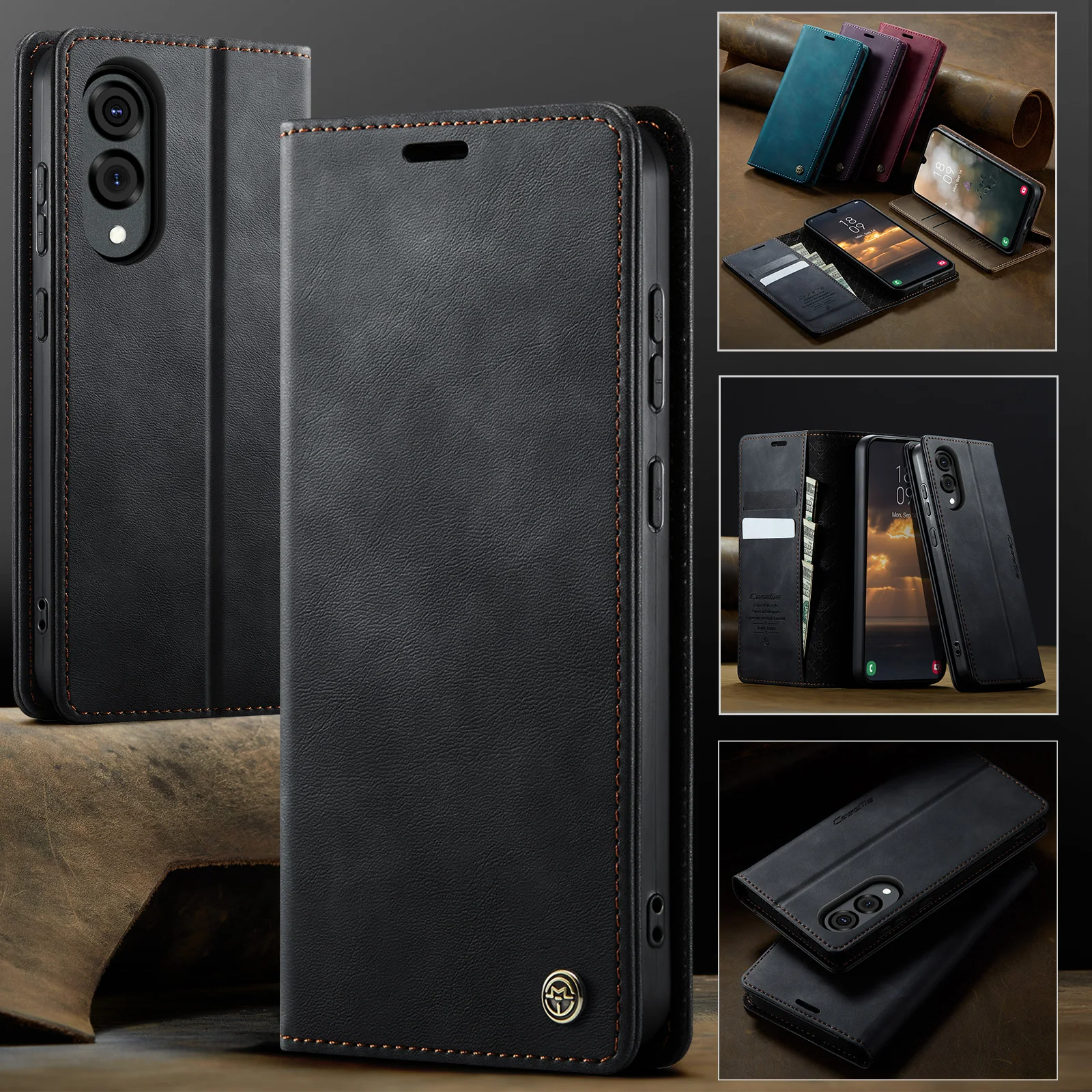 

Case for Samsung S25 Edge S24 S23 Ultra Plus FE A56 A36 4G 5G Leather Card Holder Pocket Stand Flip Magnetic Flip Full Cover