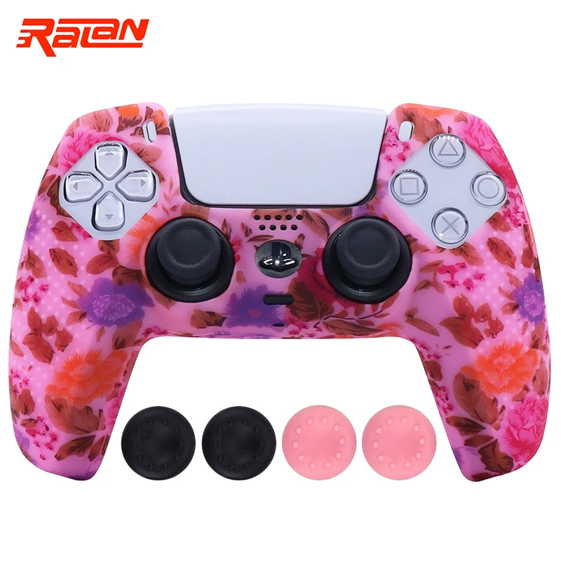 Soft Silicone Protective Case For PS5 Controller Gamepad Skin Cases Cover Shell For Playstation 5 Joystick with Stick Grip Caps