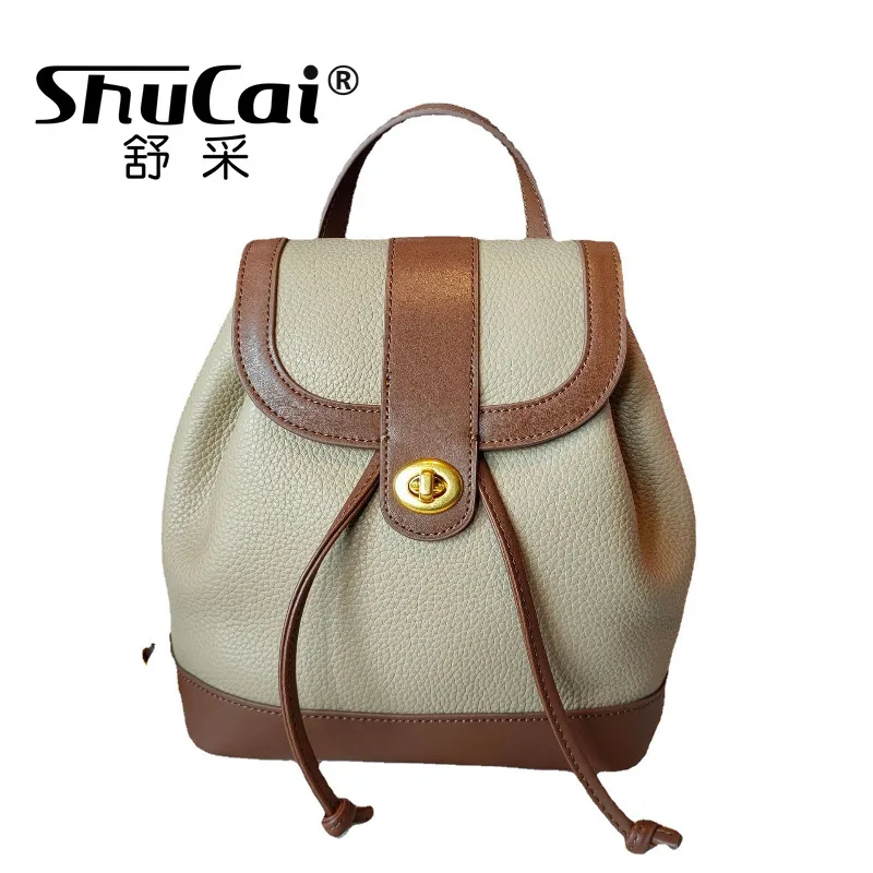 2024 new shoulder women's bag collision color leather collision design sense large capacity leisure backpacks