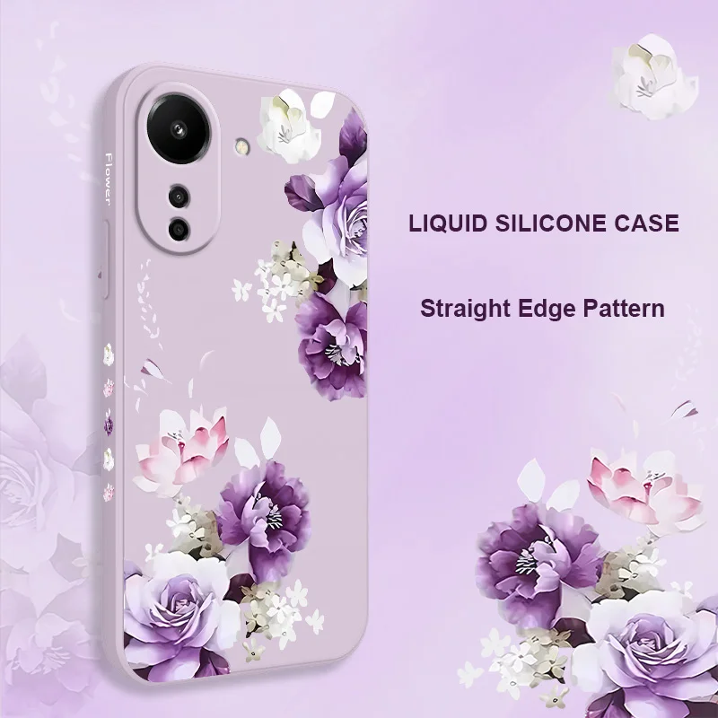 Beautiful Peony Phone Case For Xiaomi Redmi 13 13C 12 12C 10 10C 10A 9 9T 9A 4G 5G Liquid Silicone Cover