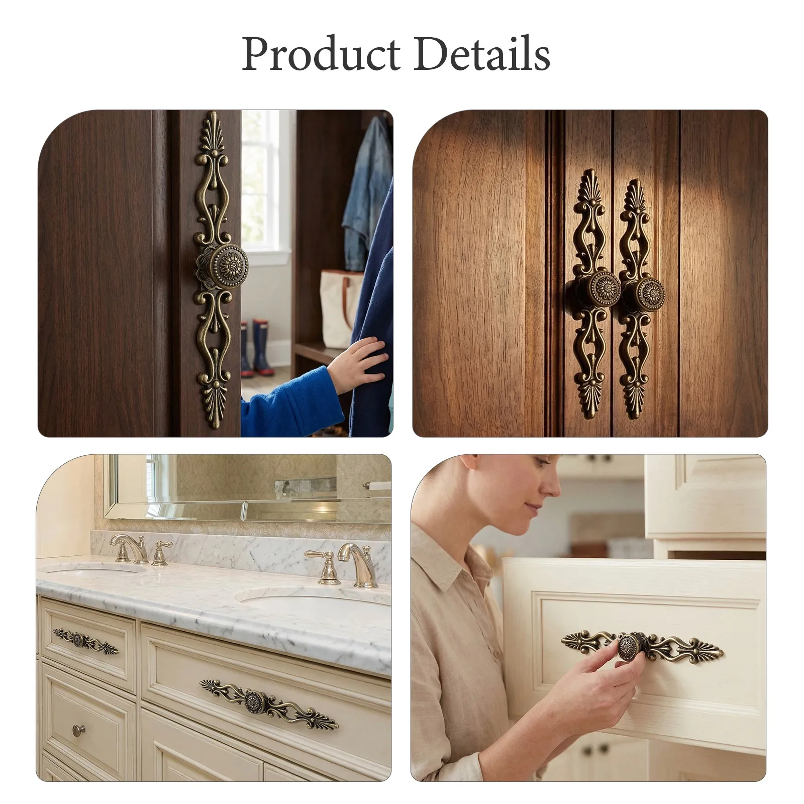 2Pcs Bronze Vintage Cabinet Handles 5 Inch Hole Spacing Decorative Drawer Pulls for Kitchen Cupboard Wardrobe Dresser