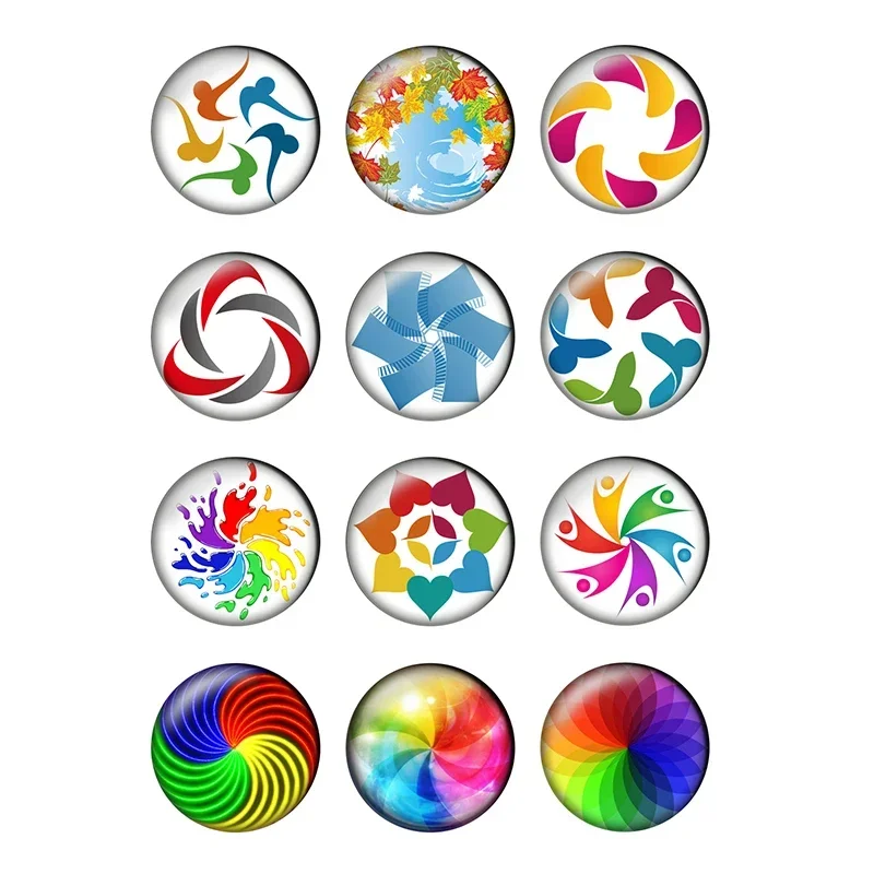 12pcs Colorful Whirl  Round Photo Glass Cabochon 8mm 10mm 12mm 14 16 18 20 25mm Demo Flat Back DIY Jewelry Making Supplies T043