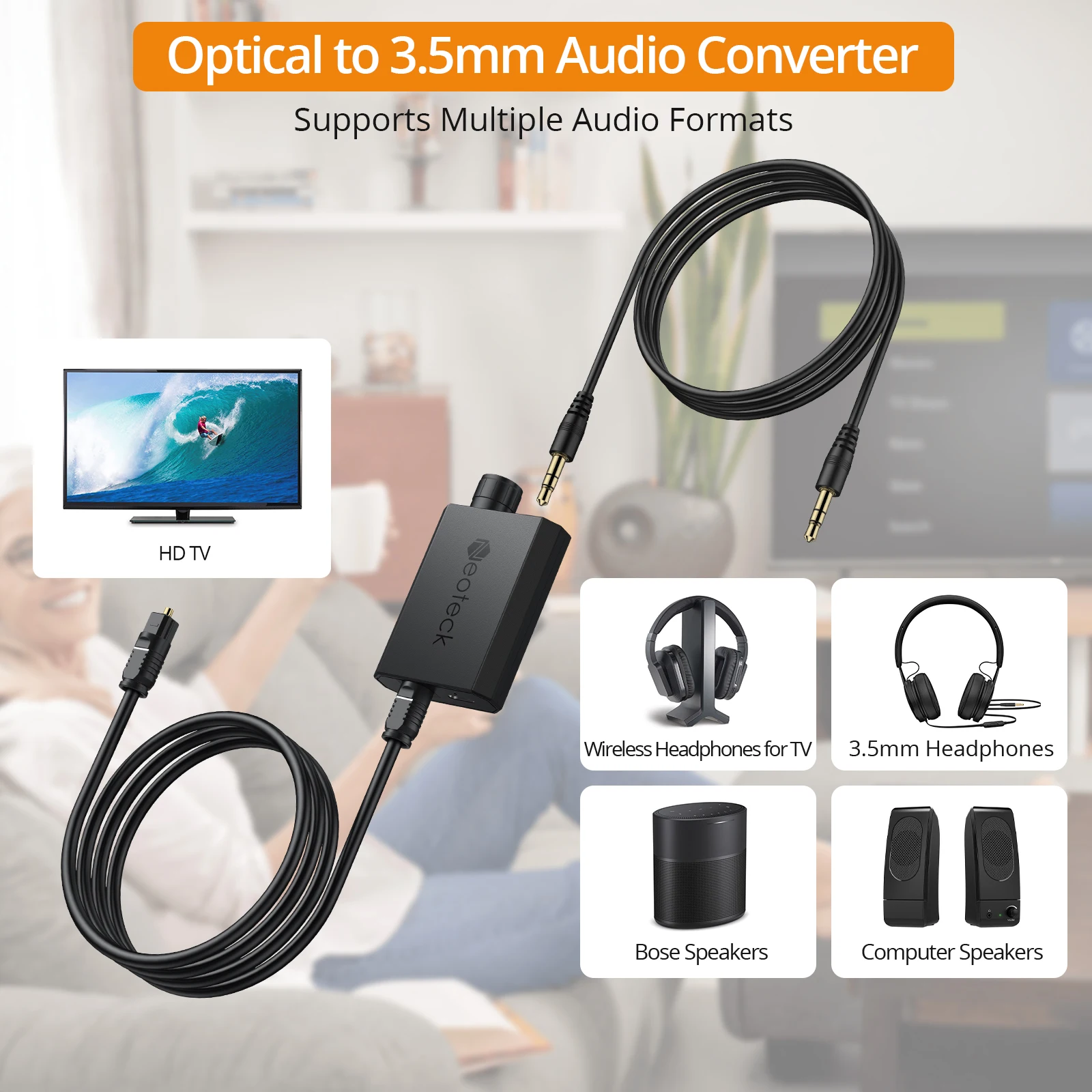Neoteck 192kHz DAC Converter SPDIF To 3.5mm AUX Digital To Analog Audio Converter Optical Toslink To 3.5mm Audio Adapter
