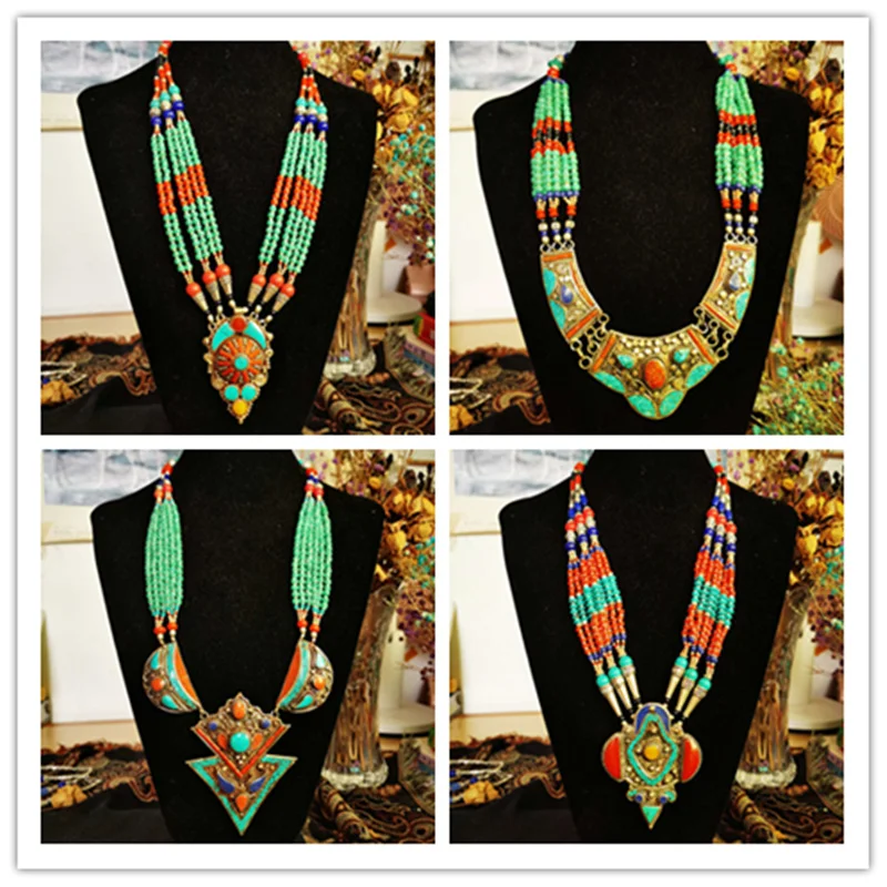 BOHO Vintage Necklaces Collection Copper Inlaid Big Pendant Necklaces Ethnic Jewelry TNL193