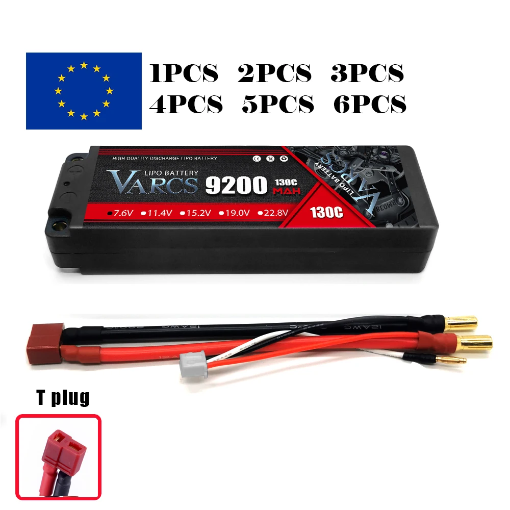 

VARCS 2S Lipo Battery 7.6V 130C 9200mAh 5mm T Plug Hardcase For 1/10 Buggy Truggy Offroad Boat Car Boat Truck RACING Helicopter