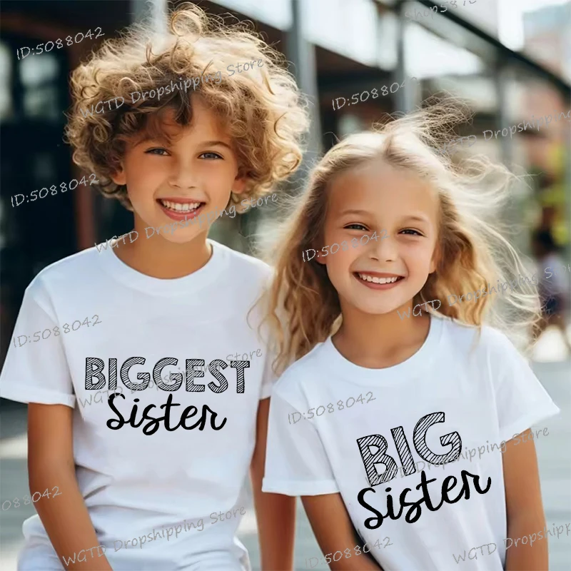 Biggest Sister Big Sister Print Family Matching Clothes Girls T-shirt Little Sister Baby Bodysuit Fashion Short Sleeve Outfit