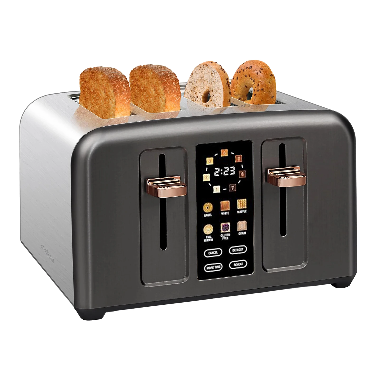 Toaster 4 Slice,1.5''Wide Slots,Stainless,LCD Display & Touch Buttons,7 Shade Setting,Basic & Peculiar Functions,1800w