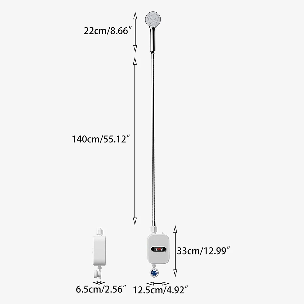 Imagem -04 - Aquecedor Portátil de Água Quente sem Tanque Chuveiro Elétrico Caldeira Instantânea Banheiro us 110v ue Reino Unido 220v 33x12.5cm 3000w