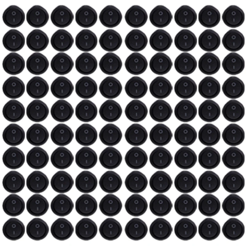 100PCS Round Rocker Power Switch 6A 250V AC 2Pin 2Position ON/Off Power Boat Switches SPST Black Button Mini Round Black