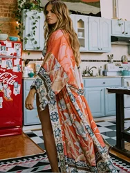 2023 Bohemian Printed Summer Beach Wear Bikini Wrap Dress tunica Summer Women costume da bagno Cover-up Kimono Cardigan Q996