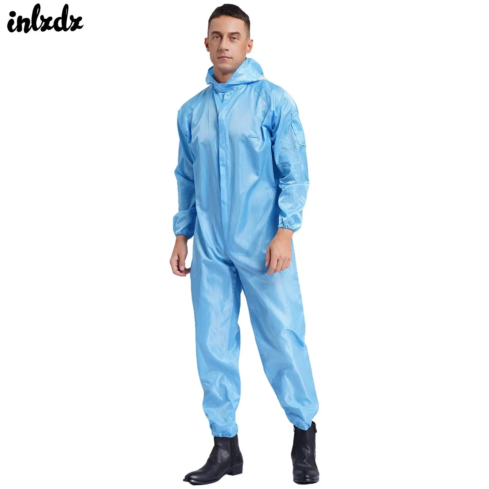 Unisex Full-body Cover Jumpsuit Anti-Static Dustproof Hooded Coveralls Front Zipper Pants Bottom Hoodies Overalls for Men Womens