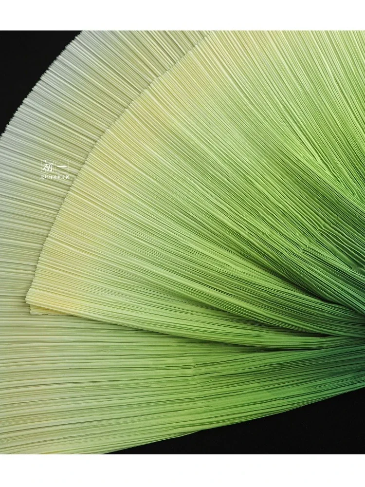 Gradient Pleated Fabric Handmade DIY Green Yellow Texture Background Decorative Painting Costume Designer Fabrics