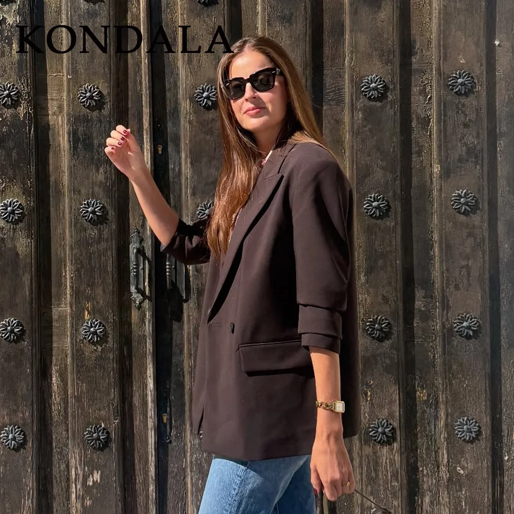 KONDALA 2025 سترات نسائية بنية اللون لخريف وشتاء موضة رسمية أنيقة بياقة مقلوبة سترات نسائية أنيقة متينة