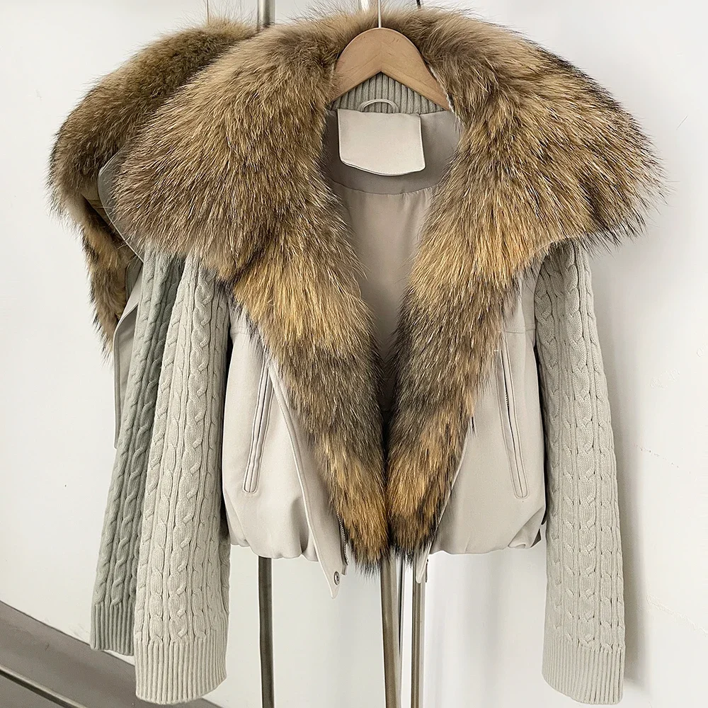 OFTBUY Abnehmbare Gestrickte Ärmel Pufferjacke Damen Neue Winter Natürliche Pelzbekleidung Damen Großer Echter Fuchspelz Daunenjacke Damen – Detail 20