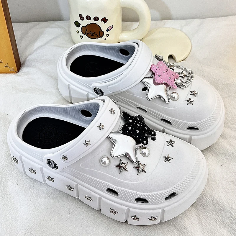 Summer Women Slippers Star Chain Decoration Garden Sandals Platform Clogs EVA Flip Flops Outdoor Vacation Shoe For Female 36-41