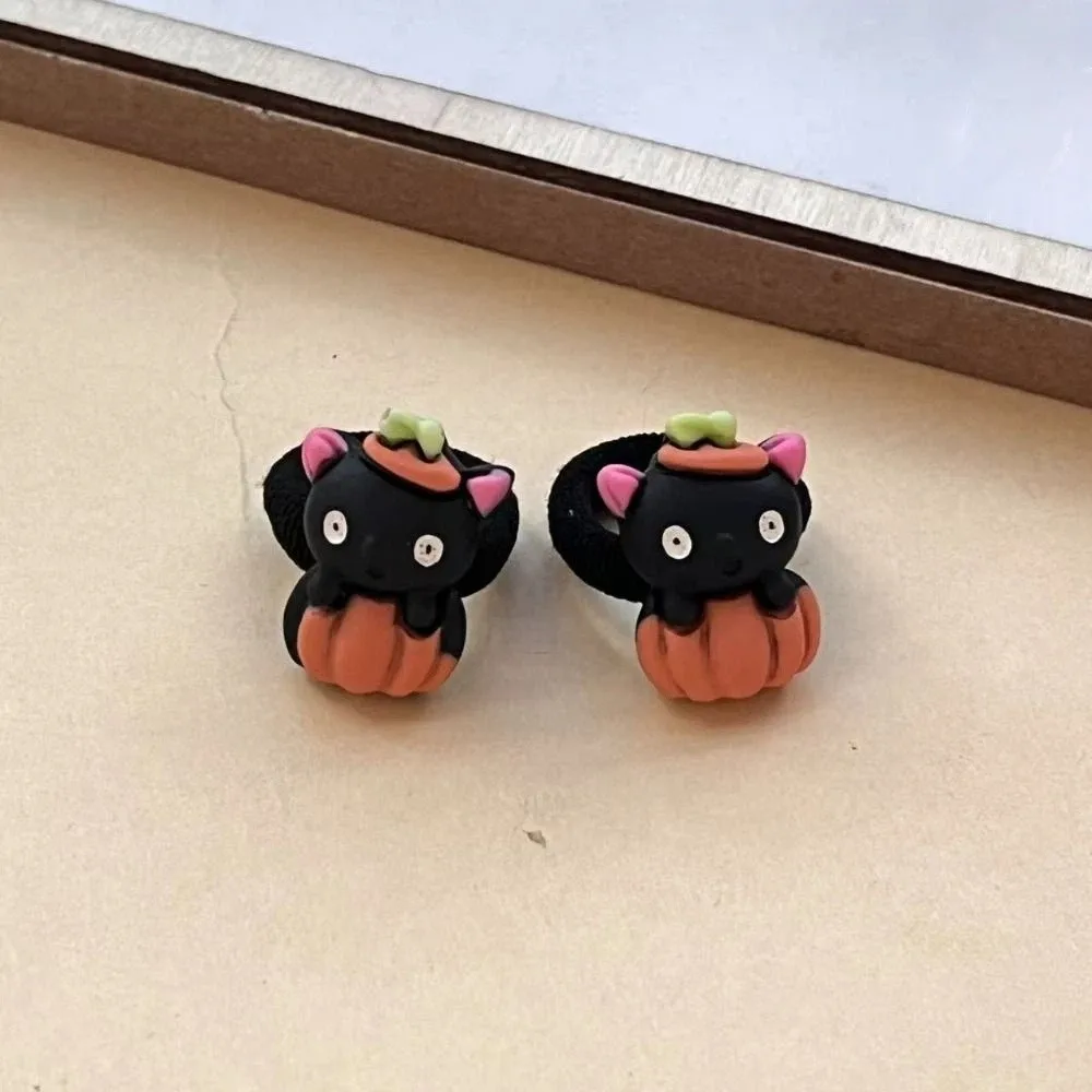 5pairs Pumpkin Elastic Halloween Hair Ties Durable Non-Slip Girls Hair Ropes Stylish Versatile Hair Styling Rubber Bands Party
