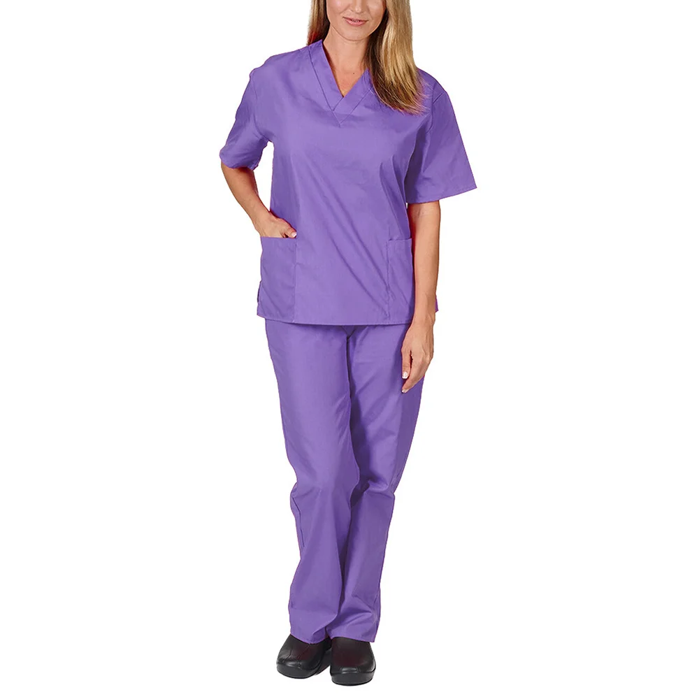 High Quality Solid Color Nursing Scrubs Women Uniforms Elasticity Pet Clinic Nurse V-neck Medical Doctor Work Clothing Wholesale