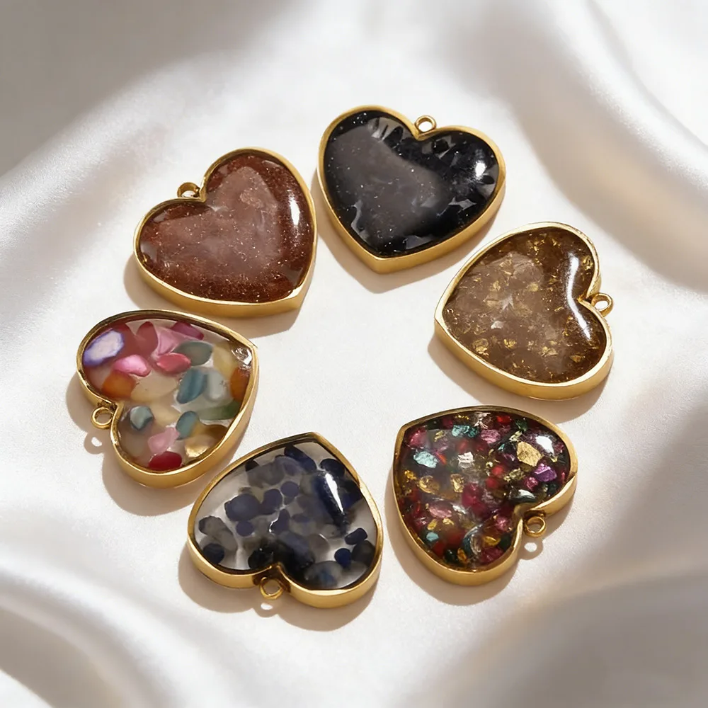 

1pcs Stainless Steel Heart Enamel Gravel Charms Healing Crystal Dangle Pendant for DIY Bracelets Necklace Earrings Crafts Supply