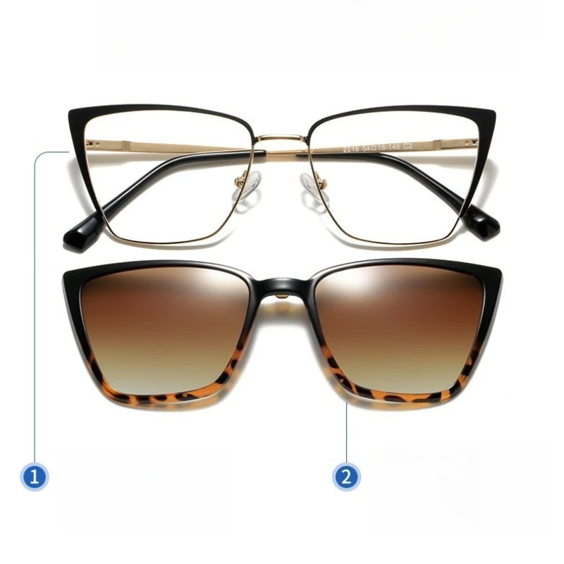 نظارات GJ OPTICIAN ذات الأكمام المغناطيسية ذات الأغراض المزدوجة، نظارات شمسية بمشبك عين القطة، نظارات طبية جديدة للنساء مضادة للضوء الأزرق للقراءة