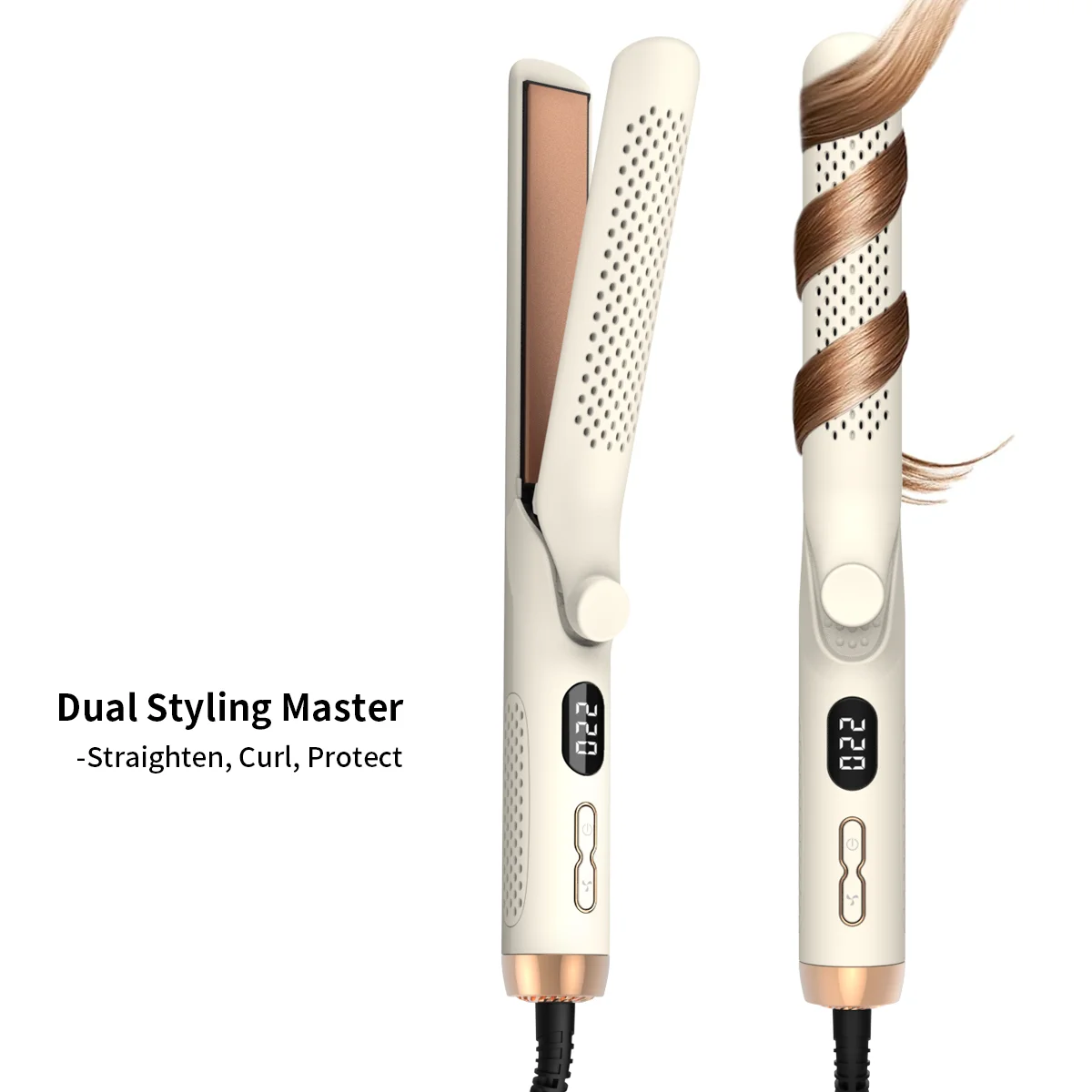 2-in-1 Airflow Styler Electric Hair Straightener Curler with LCD Temperature Display Cooling Ceramic Coating Plate for Hotel Use