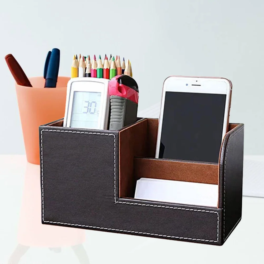 

Home Office Wooden Struction Leather Pen Holder Desk Stationery Organizer Storage Box Pen/Pencil ,Cell Phone Business Na