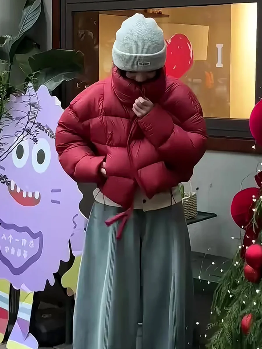 

Корейская короткая пуховая куртка для женщин, зимняя теплая дутая куртка-пуховик белого цвета с воротником-стойкой на молнии, термокуртка