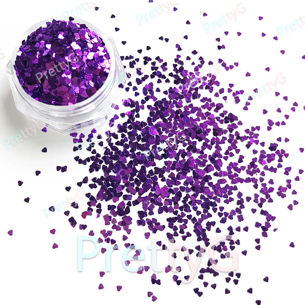 PrettyG 1 Box M0-1mm Mini Hearts Meatllic Glitter Shapes Nails Sequins Iridescent Glitter Supplies For DIY Nail Decoration