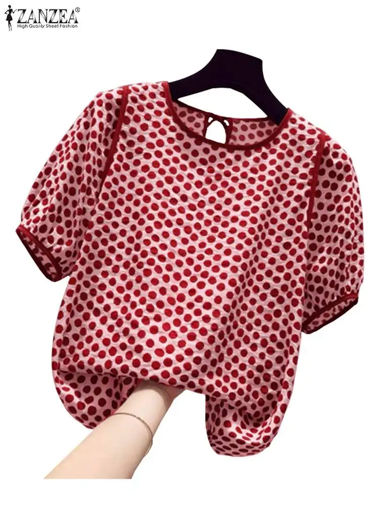 2024 Summer Women Blouse ZANZEA Elegant Half Sleeve Shirt Polka Dots Printed Holiday Tops Bohemain Casual Loose Blusas Chemise