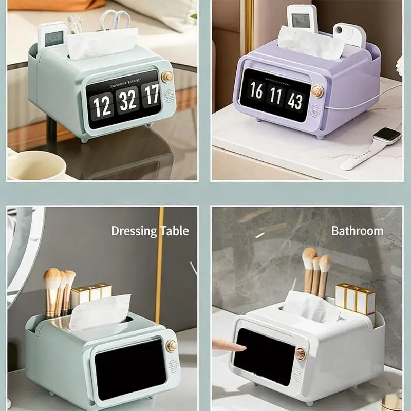Multiple Color Options Tissue Box Cover Featuring Cream Finish and Integrated Phone Holder for Stylish Decors