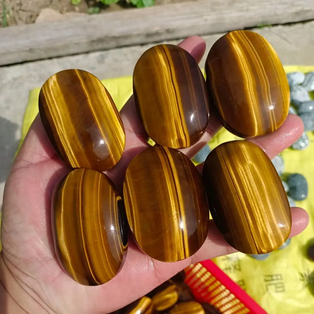 Natural Tigers Eye Palm Stone Golden Rock Crystal Healing Reiki Polished Worry