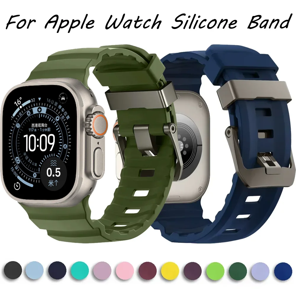 

Sport Strap For Apple Watch Band Ultra 3/2 49mm 10/11 46mm Silicone Titanium Bracelet Strap iWatch 9 8 7 6 5 4 SE/3 44/45mm Band