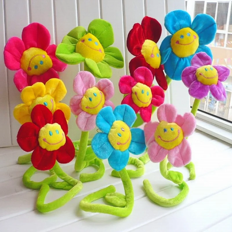 

100Pcs Plush Toy Sun Flower Bendable Toys Smile Face Gift Curtain Buckle Tanabata Wedding Bouquet Sunflower Gifts Pta041