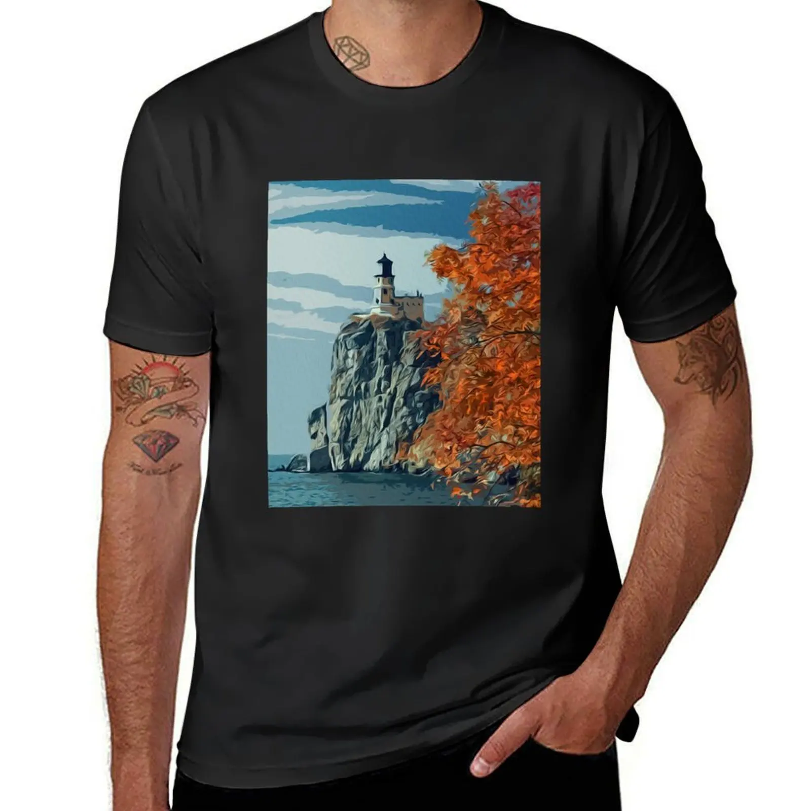 Split Rock Lighthouse T-Shirt summer tops blacks anime mens funny t shirts