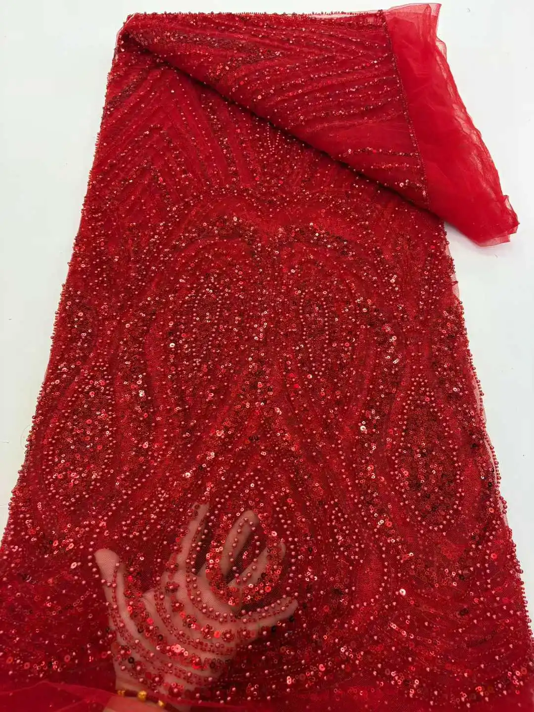 

High-Quality Beaded Lace Fabric French Mesh with Sequins African Bridal Net Fabric 2025 Style for Wedding Dresses And Special Oc