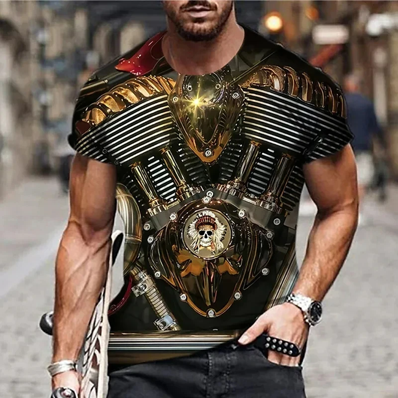 Men\'s Vintage Motorcycle jacket Pattern T-shirt 3d printed Cool Streetwear Summer Short sleeve Cyberpunk Style Tees Top Clothing