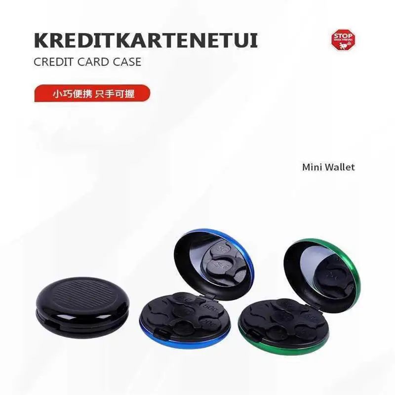 Multifunctional Travel With Mirror Portable Aluminum Alloy Round Euro Coin Wallet Euro Coin Commemorative Coin Storage Cassette