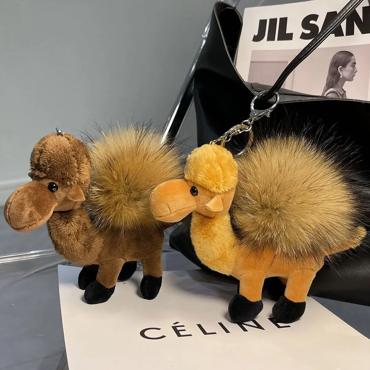 luxury brand Furry camel keychain cute bag pendant plush doll car key chain Key ring accessories cute items