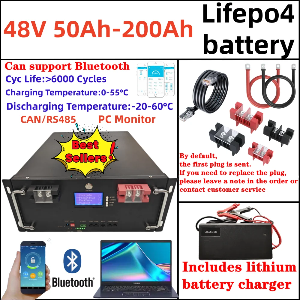 48V 50Ah 100Ah 120Ah 150Ah 200Ah Lifepo4 battery pack Max 32 Parallel with CAN RS485 PC for 5KW 10KW Solar System inverter