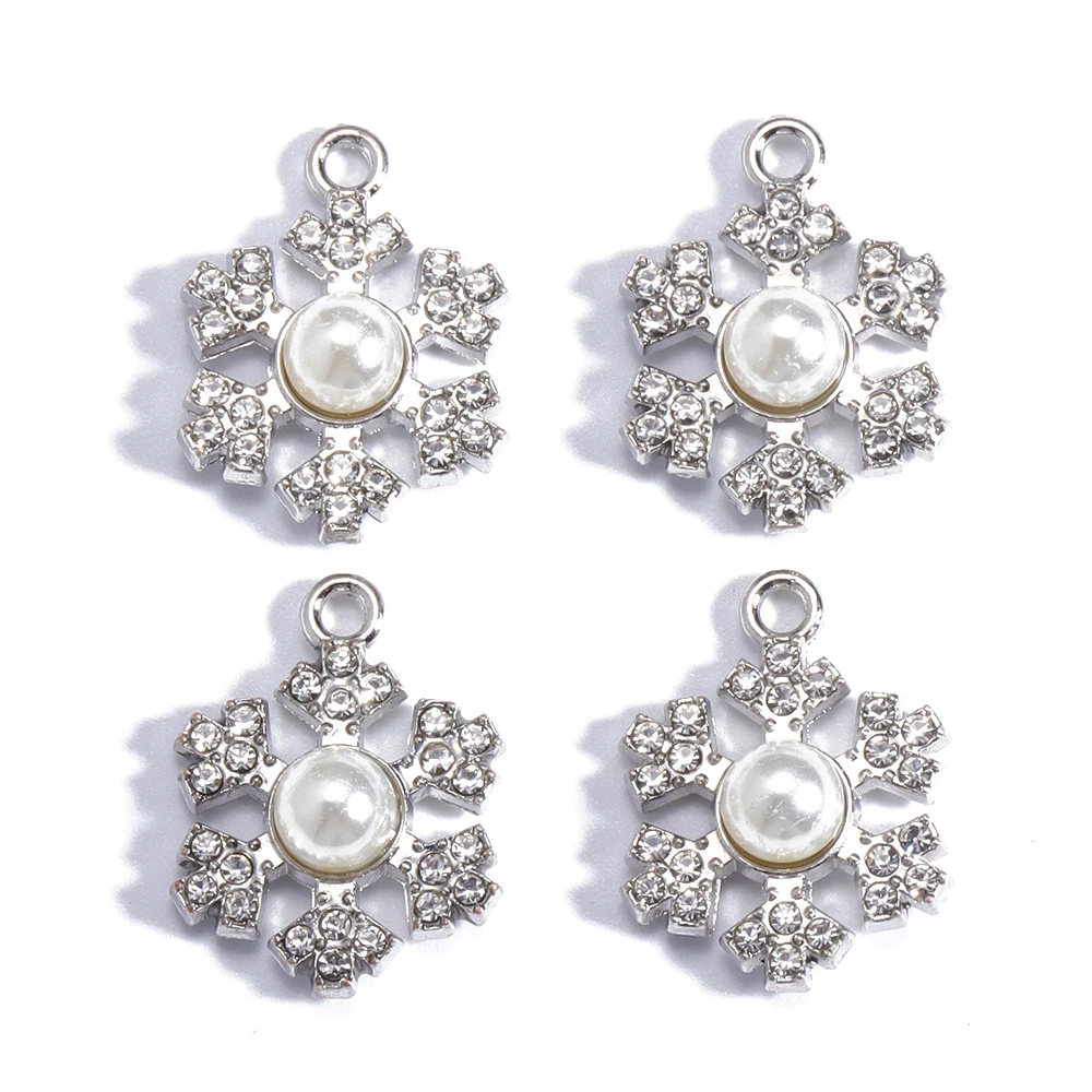 Mixed 10Pcs Sparkling Rhinestone Pearl Alloy Mixed Christmas Snowflake Charms Pendants For DIY Earrings Handmade Jewelry Making