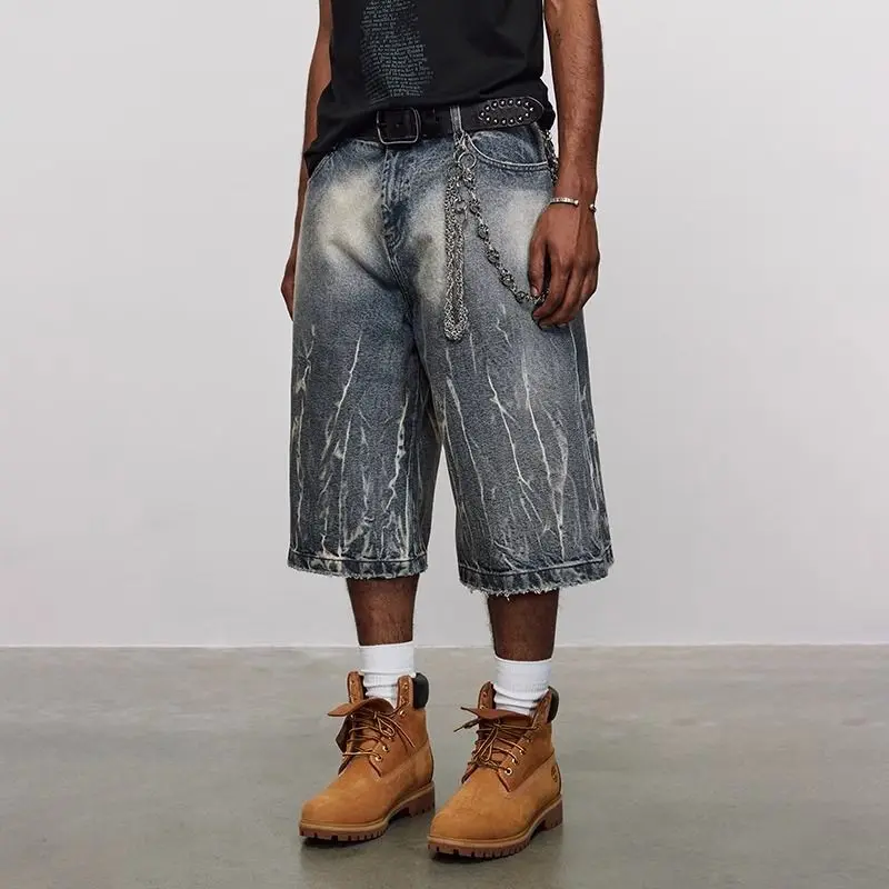 Pants Men's Denim Shorts Men's Summer Loose High Street Vintage Seven-Point Medium Pants