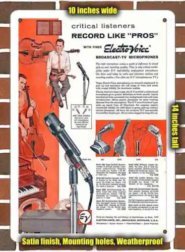 Metal Sign - 1959 Electro-Voice Microphones- 10x14 inches