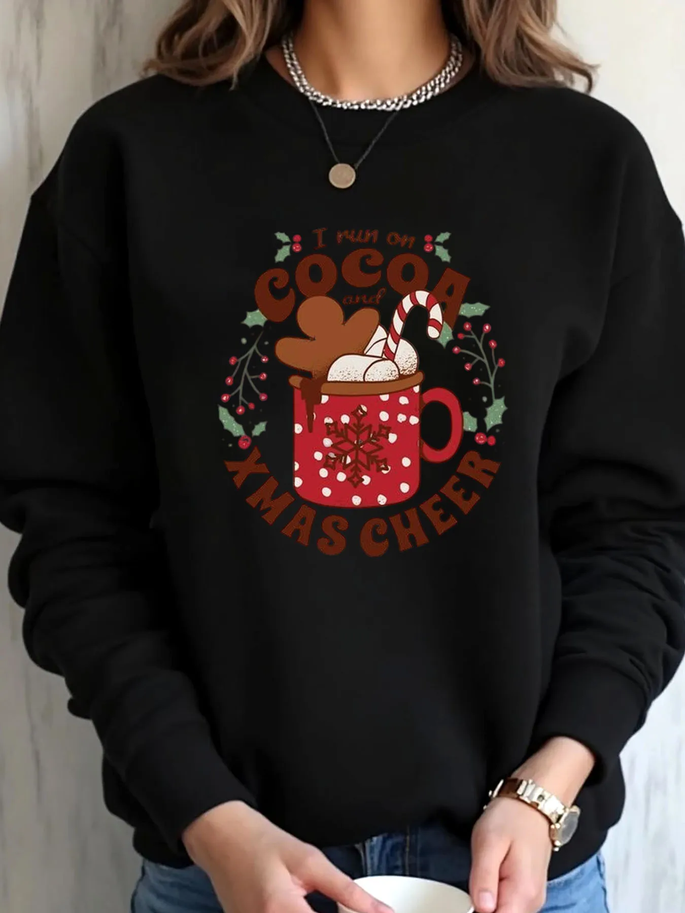 

Женская толстовка большого размера с рождественским какао и рождественской кружкой Cheer с принтом, верхняя одежда