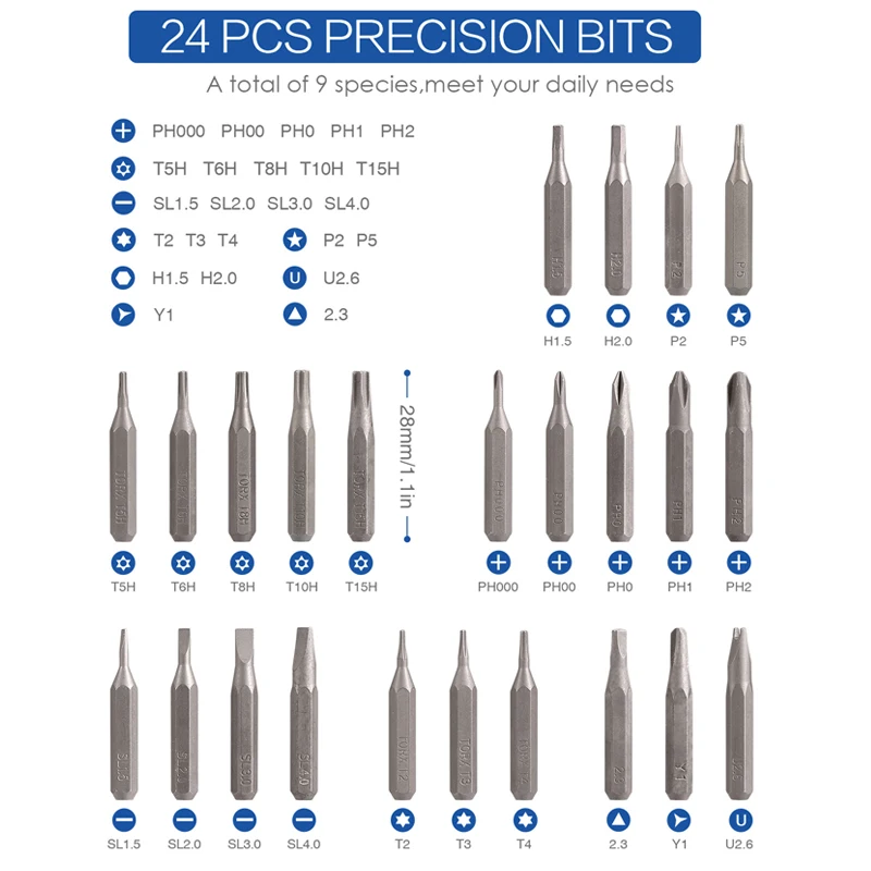 

24 шт. прецизионные Биты для отвертки ручные инструменты с электрической ручкой 4 мм портативный мини маленький комплект для ремонта Xiaomi домашние бытовые часы